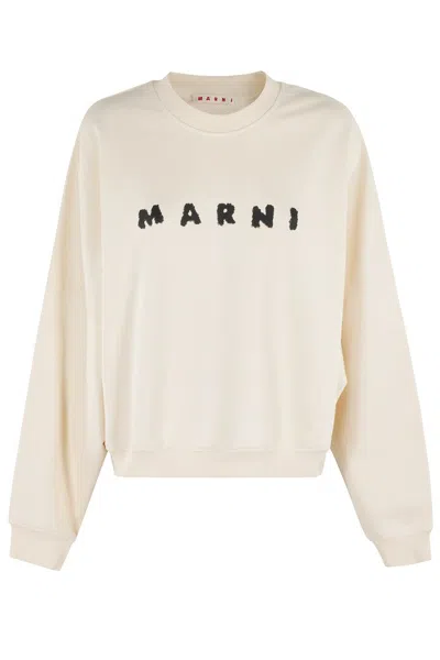 Marni Scribbled Logo Oversized Sweatshirt With Ribbed Trims