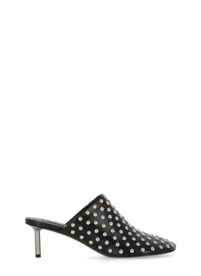 Jil Sander Black Mules With Low Heel And All-over Stud Embellishments In Leather Woman