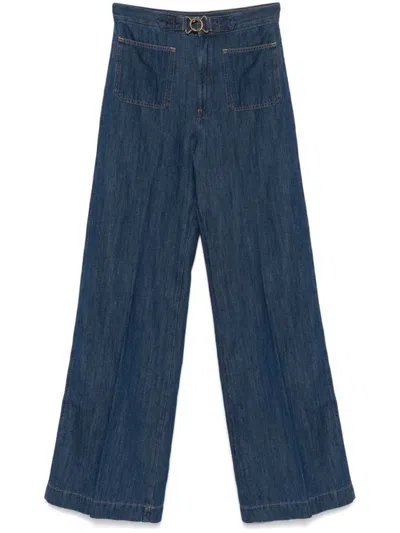 Polo Ralph Lauren Indigo Blue Wide-leg Jeans With Belted Waist