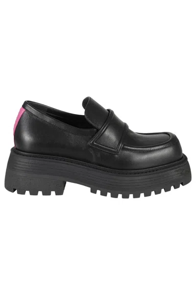 3juin Leather Loafers With Fuchsia Detail And Raised Sole