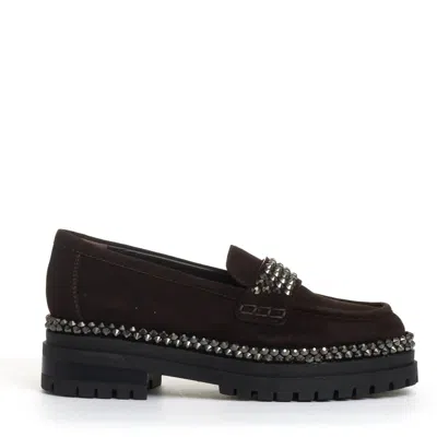 Ninalilou Ebony Suede Moccasin With Dazzling Rhinestone Buckle