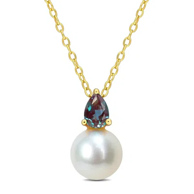 Mimi & Max 5/8ct Tgw Created Alexandrite Cultured Freshwater Pearl Necklace Yellow Silver