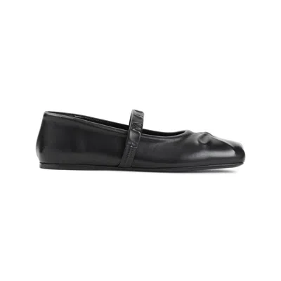 Marni Black Ballerinas With Embossed Bow Detail On The Front In Leather Woman