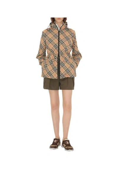 Burberry Check Ekd Embroidered Hooded Windbreaker Jacket