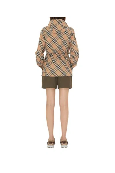 Burberry Check Ekd Embroidered Hooded Windbreaker Jacket