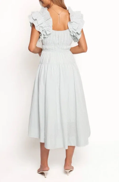 Petal And Pup Petal & Pup Linda Stripe Ruffle Sleeve Cotton Midi Dress In Blue