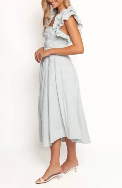 Petal And Pup Petal & Pup Linda Stripe Ruffle Sleeve Cotton Midi Dress In Blue