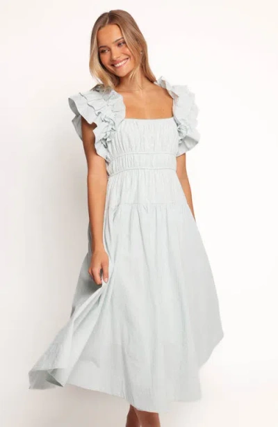 Petal And Pup Petal & Pup Linda Stripe Ruffle Sleeve Cotton Midi Dress In Blue