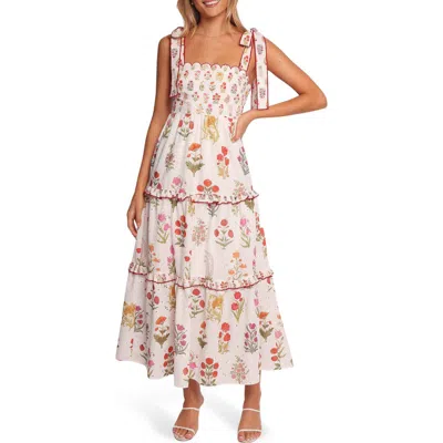 Petal And Pup Petal & Pup Aurelia Print Tie Strap Sleeveless Maxi Dress In White
