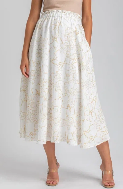 Pietro Brunelli Maternity Maternity Floral Print Hidden Pocket Midi Olivia Skirt In Soft Fine Lines