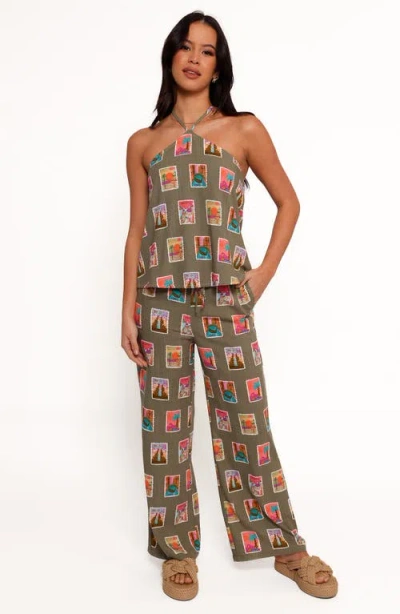 Petal And Pup Petal & Pup Hana Print Tie Waist Wide Leg Pants In Green