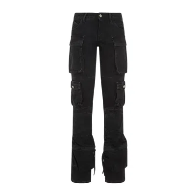 Attico Dark Wash Cargo Jeans With Logoed Buttons 15cm In Black