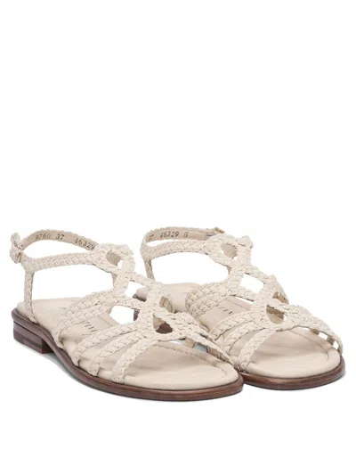 Pons Quintana Braided Leather Sandals With Adjustable Ankle Strap In Neutral