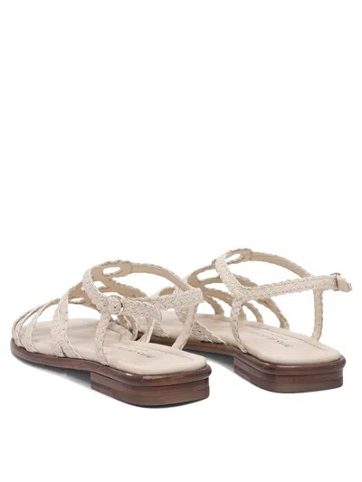 Pons Quintana Braided Leather Sandals With Adjustable Ankle Strap In Neutral