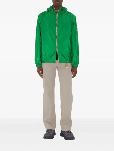 Burberry Check Trim Nylon Hooded Jacket In Green