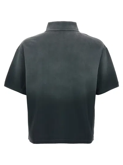 Alexander Mcqueen Faded Effect Black Polo Shirt In Cotton In Gray