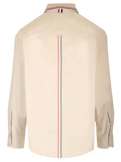Thom Browne Stripe Cotton Flannel Oversized Shirt Shirts White