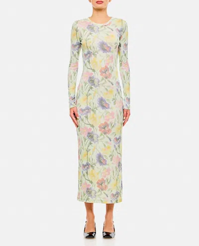 Loewe Ribbed Floral-print Silk-blend Midi Dress In Green