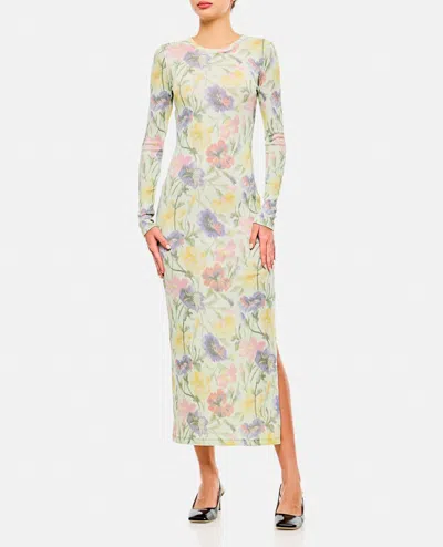Loewe Ribbed Floral-print Silk-blend Midi Dress In Green