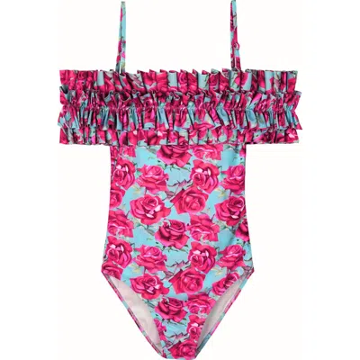 Mia Belle Girls Rose Ruffle One Piece Swimsuit In Pink | ModeSens