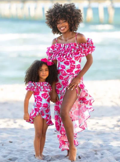 Mia Belle Girls Rose Ruffle One Piece Swimsuit In Pink | ModeSens