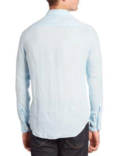 Shop Giorgio Armani Linen Sportshirt In Light Blue