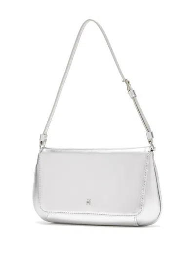 Amina Muaddi Ami Metallic Nappa Leather Shoulder Bag In Silver