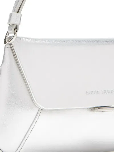 Amina Muaddi Ami Metallic Nappa Leather Shoulder Bag In Silver