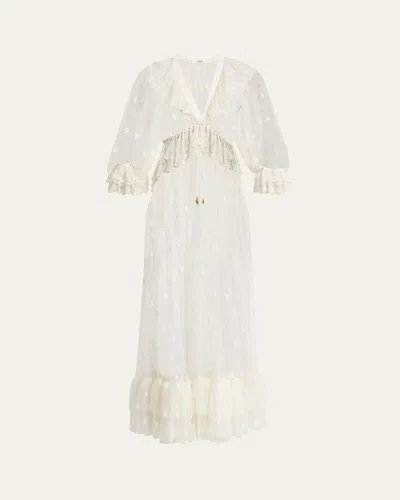 Chloé Long Lace Ruffled Drawstring Dress In Multi