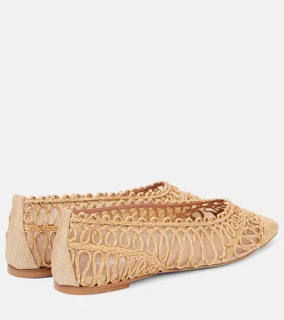 Aquazzura Kahlo Raffia And Mesh Ballet Flats