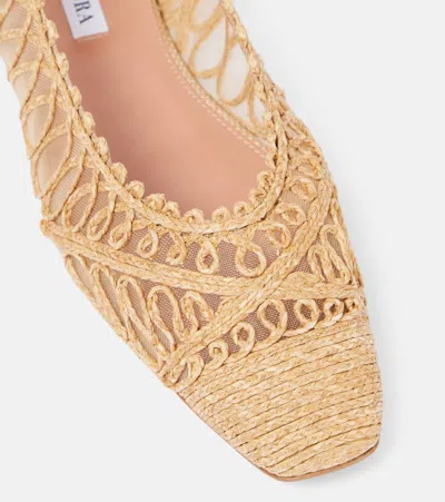 Aquazzura Kahlo Raffia And Mesh Ballet Flats