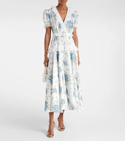 缎布与马德拉刺绣加长连衣裙