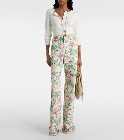 Chloé Women Flare Denim Jeans With All-over Flowers Print In Multi