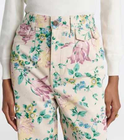 Chloé Women Flare Denim Jeans With All-over Flowers Print In Multi