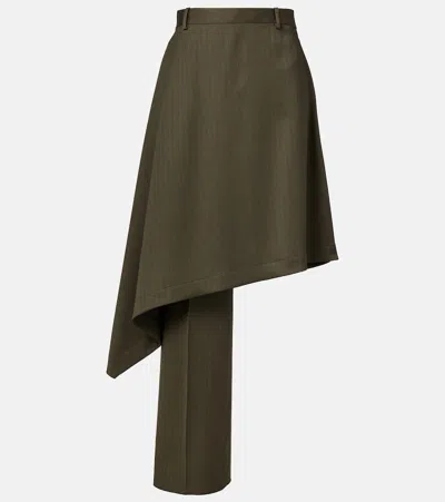 Bottega Veneta Khaki Wool Subtle Stripe Skirt Trousers In Black