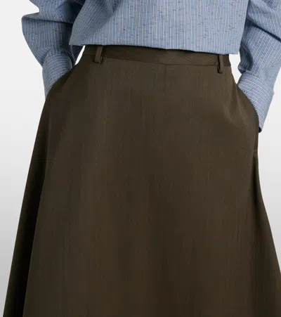 Bottega Veneta Khaki Wool Subtle Stripe Skirt Trousers In Black