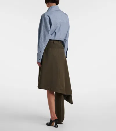 Bottega Veneta Khaki Wool Subtle Stripe Skirt Trousers In Black