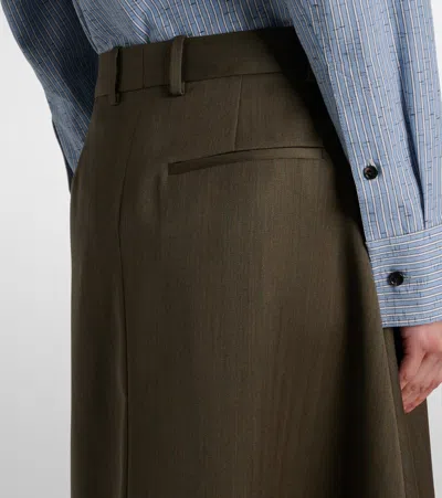 Bottega Veneta Khaki Wool Subtle Stripe Skirt Trousers In Black