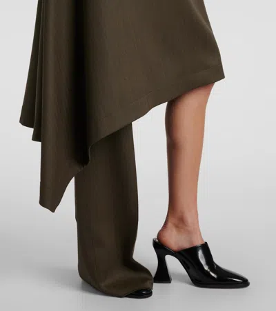 Bottega Veneta Khaki Wool Subtle Stripe Skirt Trousers In Black