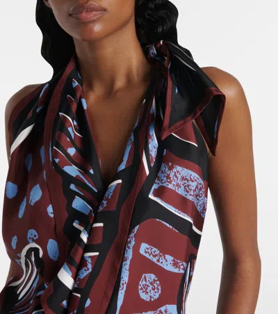 Bottega Veneta Women Multicolor Top With Asymmetric Design And All-over Printed Motif In Silk Woman In Brown