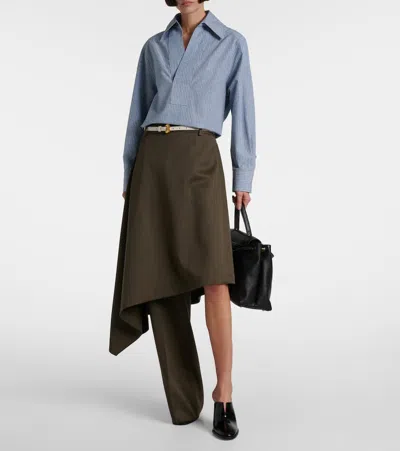 Bottega Veneta Khaki Wool Subtle Stripe Skirt Trousers In Black