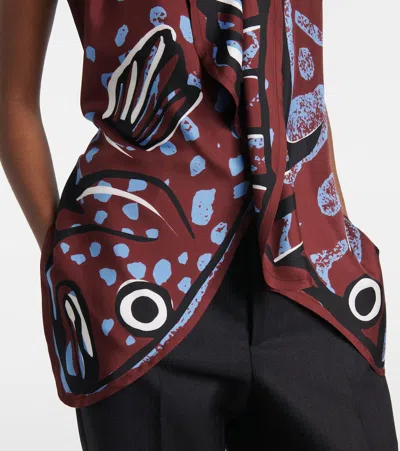 Bottega Veneta Women Multicolor Top With Asymmetric Design And All-over Printed Motif In Silk Woman In Brown