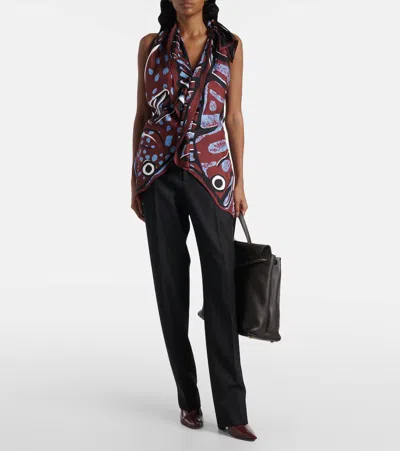 Bottega Veneta Women Multicolor Top With Asymmetric Design And All-over Printed Motif In Silk Woman In Brown