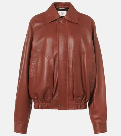 Saint Laurent Oversized Leather Jacket In Brown
