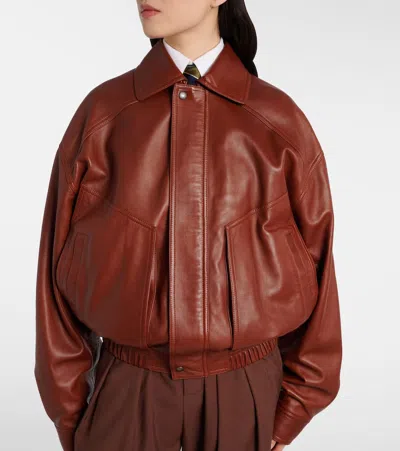 Saint Laurent Oversized Leather Jacket In Brown