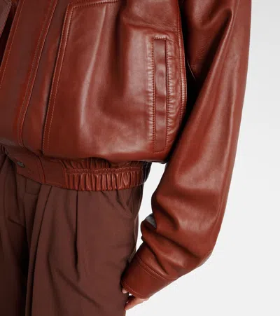 Saint Laurent Oversized Leather Jacket In Brown