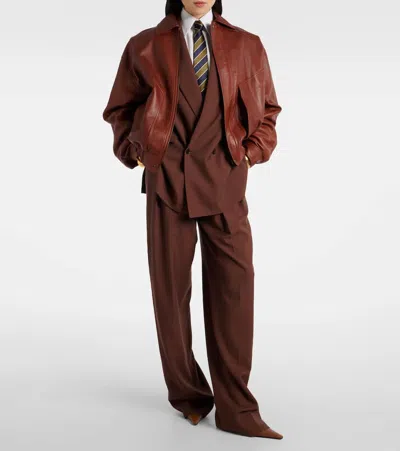 Saint Laurent Oversized Leather Jacket In Brown