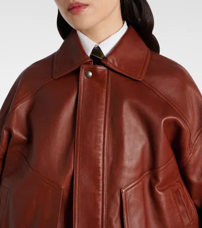 Saint Laurent Oversized Leather Jacket In Brown