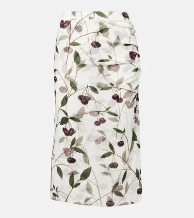 Stella Mccartney Ruched Printed Stretch-mesh Midi Skirt In Cream