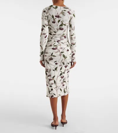 Stella Mccartney Ruched Printed Stretch-mesh Midi Skirt In Cream